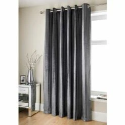 B&M Charcoal Jasmine Sparkle Velvet Eyelet Curtains 46 X 72"