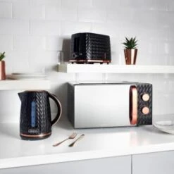 Goodmans Textured 2 Slice Toaster - Black & Rose Gold -Home Furnishing Specialty Store 354906 358961 355248 goodmans black and rose gold textured breakfast set lifestyle