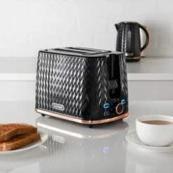 Goodmans Textured 2 Slice Toaster - Black & Rose Gold -Home Furnishing Specialty Store 358961 black textured 2 slice toaster