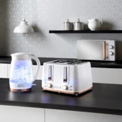 Goodmans Diamond Glass Kettle - White & Rose Gold -Home Furnishing Specialty Store 371981 371982 382793 goodmans diamond white and rose gold microwave group