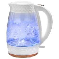 Home Furnishing Specialty Store 13 Goodmans Diamond Glass Kettle - White & Rose Gold