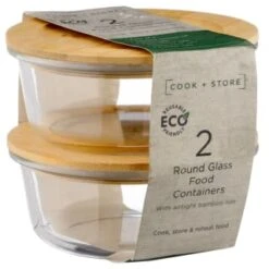 B&M Round Glass Food Containers With Bamboo Lid 2pk -Home Furnishing Specialty Store 376822 2 round glass food containers 5