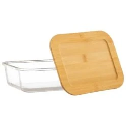 B&M Rectangular Glass Food Containers With Bamboo Lids 2pk -Home Furnishing Specialty Store 376824 2pk regular glass food containers