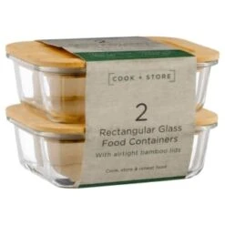 B&M Rectangular Glass Food Containers With Bamboo Lids 2pk -Home Furnishing Specialty Store 376824 2pk regular glass food containers1