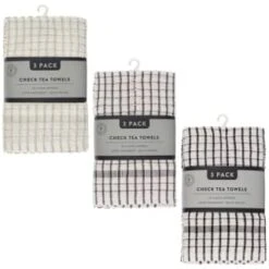 B&M Check Tea Towels - Black 3pk -Home Furnishing Specialty Store 380305 380307 380309 3pk check tea towels main