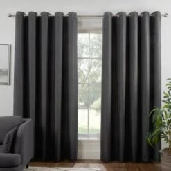 B&M Colorado Hopsack Fully Lined Charcoal Eyelet Curtains 90 X 90"