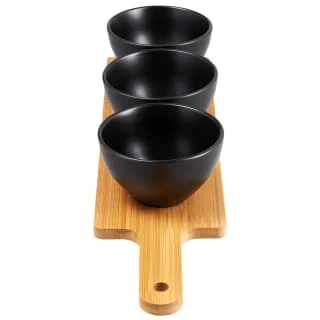 B&M Wooden Serve Board With Black Dip Bowls 4 B&M Wooden Serve Board With Black Dip Bowls - Image 2